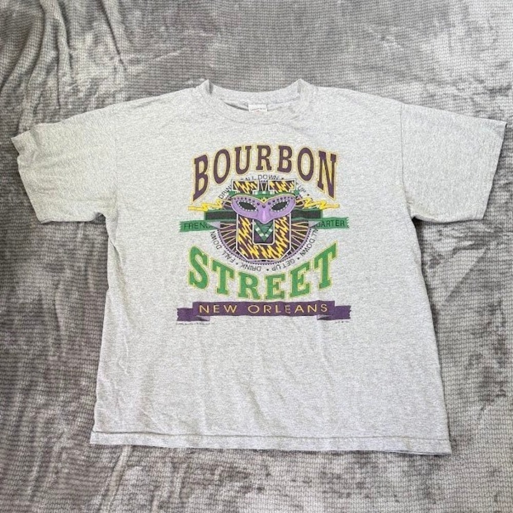 Vintage 1990 Bourbon Street New Orleans T Shirt Gray Tennessee River Mens L
